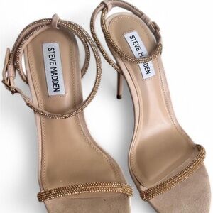 Steve Madden Tan / Rose gold rhinestone Stiletto Heels with Sparkling Straps